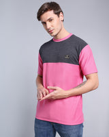 Rose Pink With Black Pique Pima Designer T-Shirt
