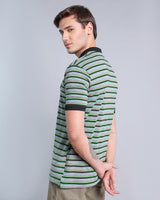 Hunter Green With Black Multicolor Striped Supersoft Smart Polo T-Shirt