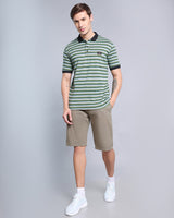 Hunter Green With Black Multicolor Striped Supersoft Smart Polo T-Shirt
