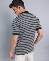 Black With Green Multicolor Striped Supersoft Smart Polo T-Shirt