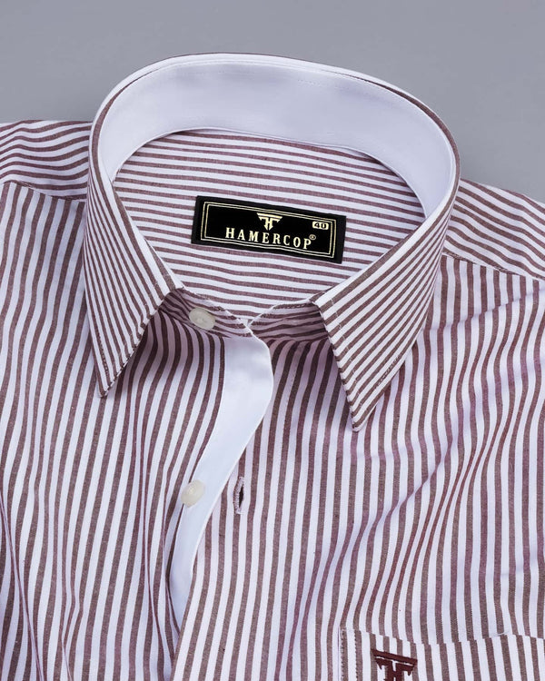 Mulberry Red Stripe With White Slub Cotton Designer Shirt