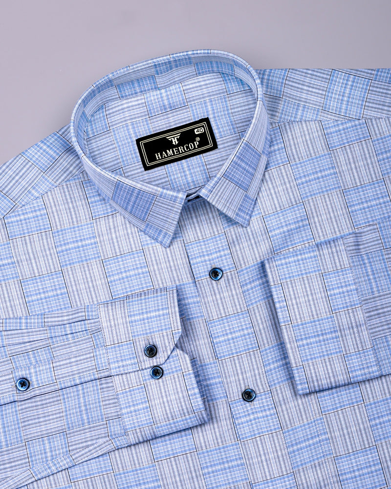 Ruddy Blue With Gray Check Premium Giza Shirt