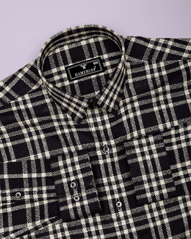 Edina Black With Cream Dobby Check Cotton Shirt