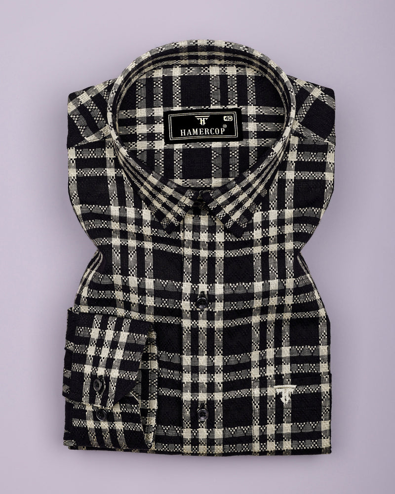 Edina Black With Cream Dobby Check Cotton Shirt
