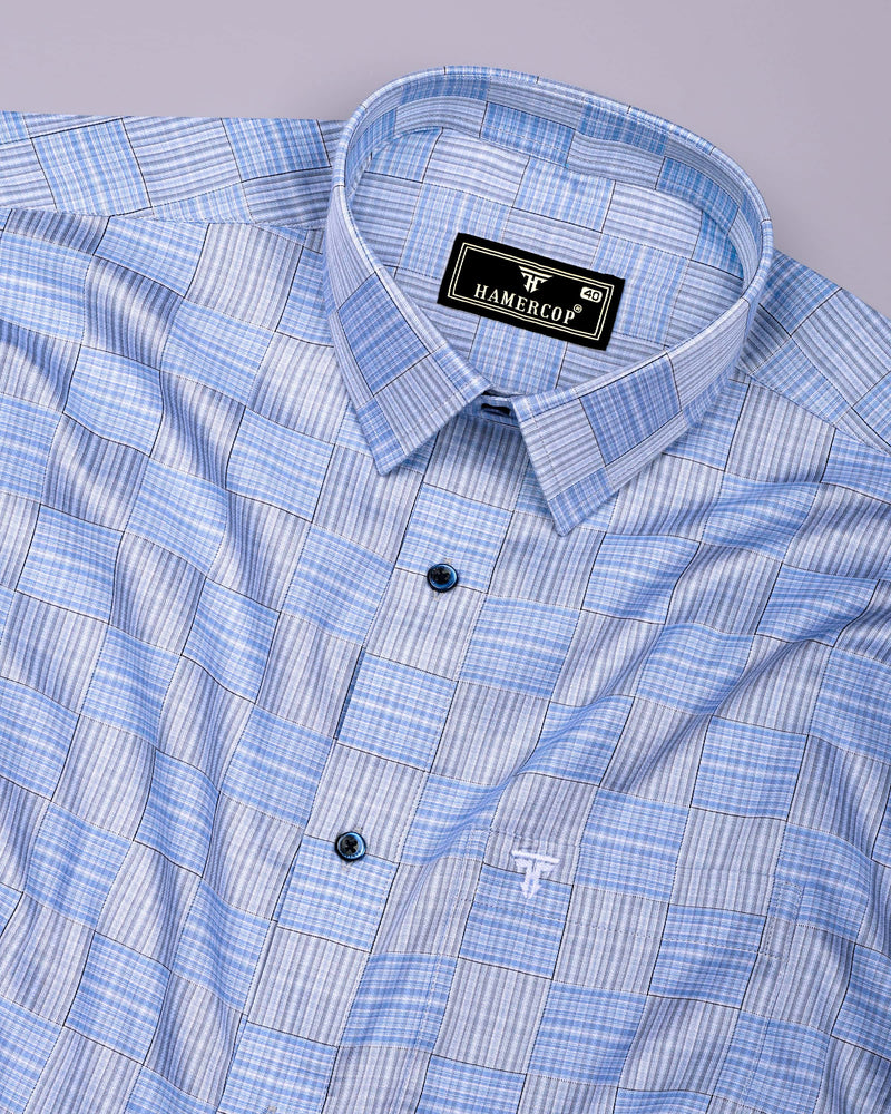 Ruddy Blue With Gray Check Premium Giza Shirt