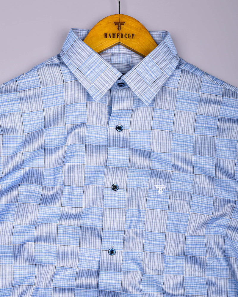 Ruddy Blue With Gray Check Premium Giza Shirt