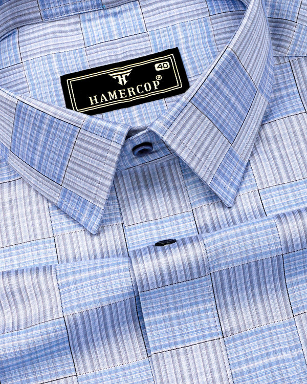 Ruddy Blue With Gray Check Premium Giza Shirt