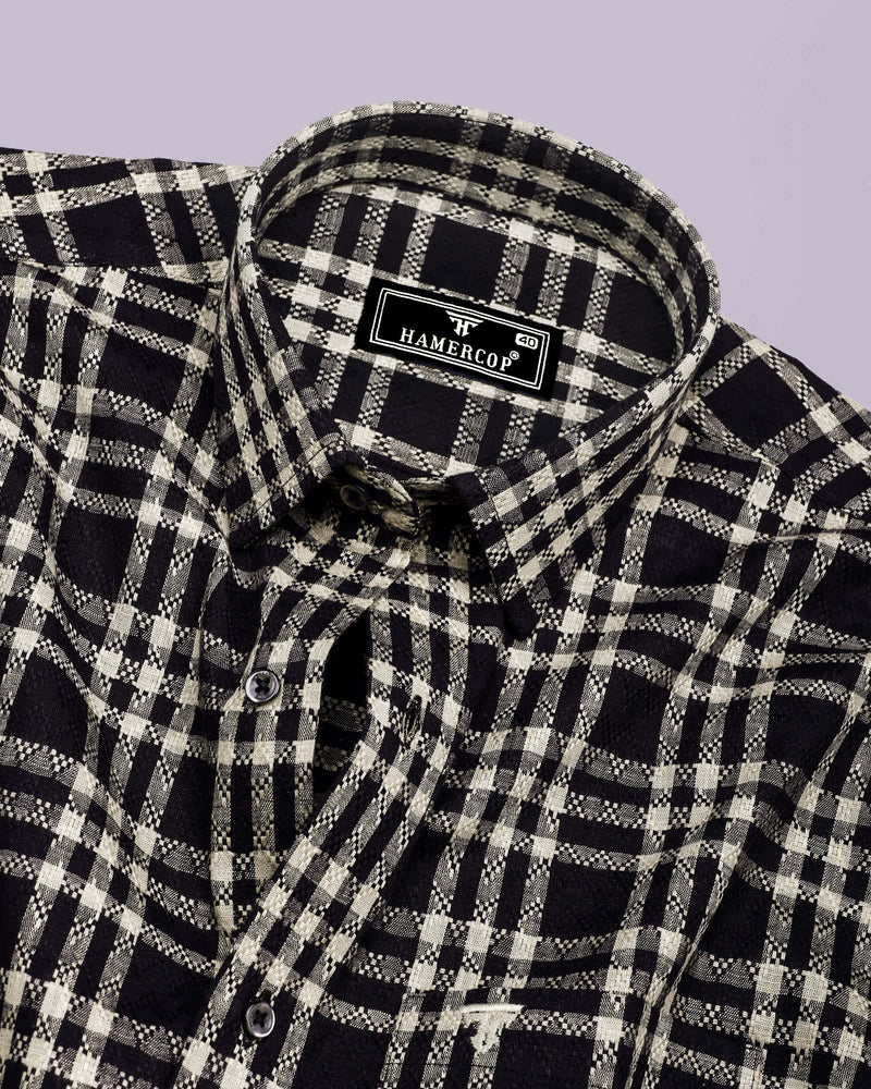 Edina Black With Cream Dobby Check Cotton Shirt