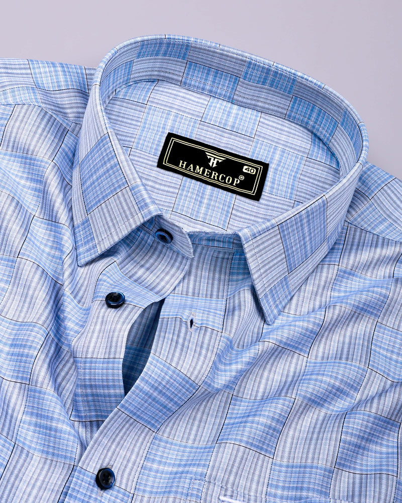 Ruddy Blue With Gray Check Premium Giza Shirt