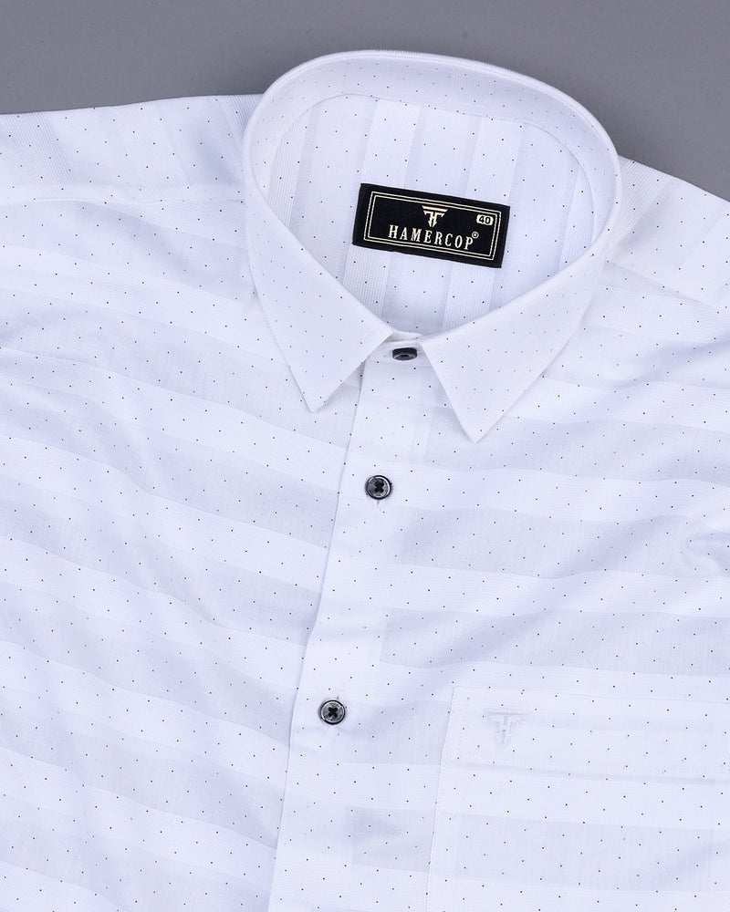 White Weft Stripe With Black Dotted Premium Dobby Cotton Shirt