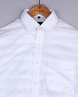 Bright White Self Weft Stripe Dobby Cotton Shirt