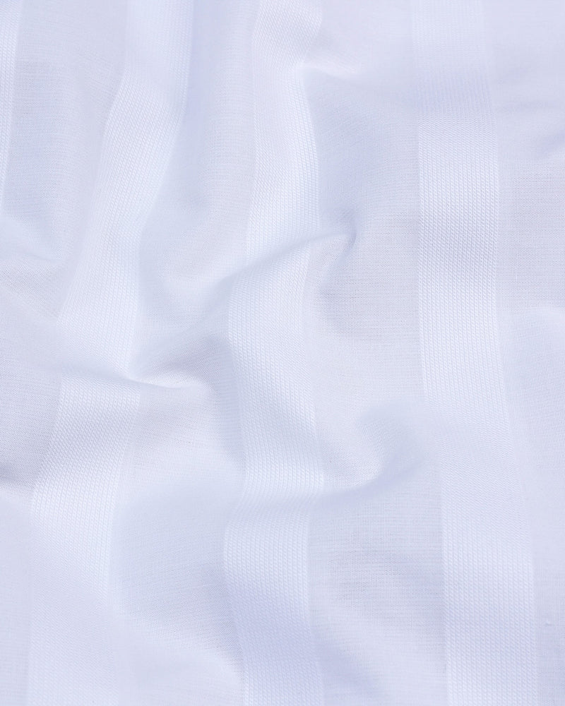 Bright White Self Weft Stripe Dobby Cotton Shirt