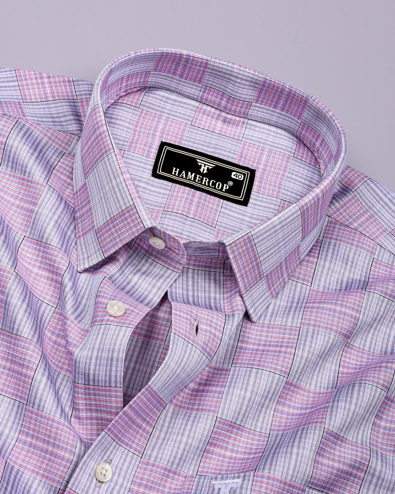 Ruddy Pink With Gray Check Premium Giza Shirt
