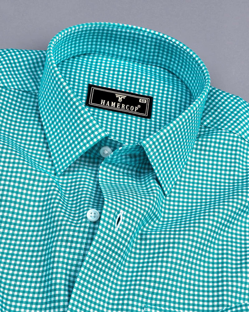 Lolo Rama Green With White Small Check Oxford Cotton Shirt