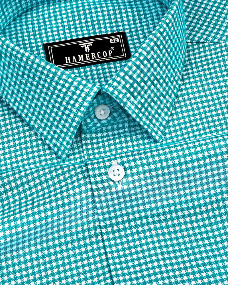 Lolo Rama Green With White Small Check Oxford Cotton Shirt