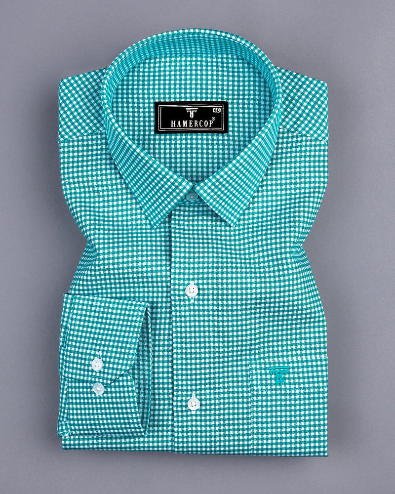 Lolo Rama Green With White Small Check Oxford Cotton Shirt