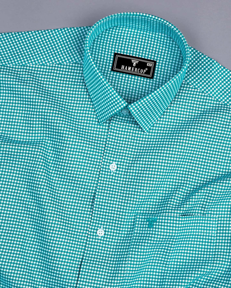 Lolo Rama Green With White Small Check Oxford Cotton Shirt