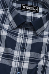 Navy Blue With White Windowpane Check Shirt