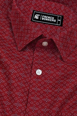 Maroon With White And Black Printed Shirt