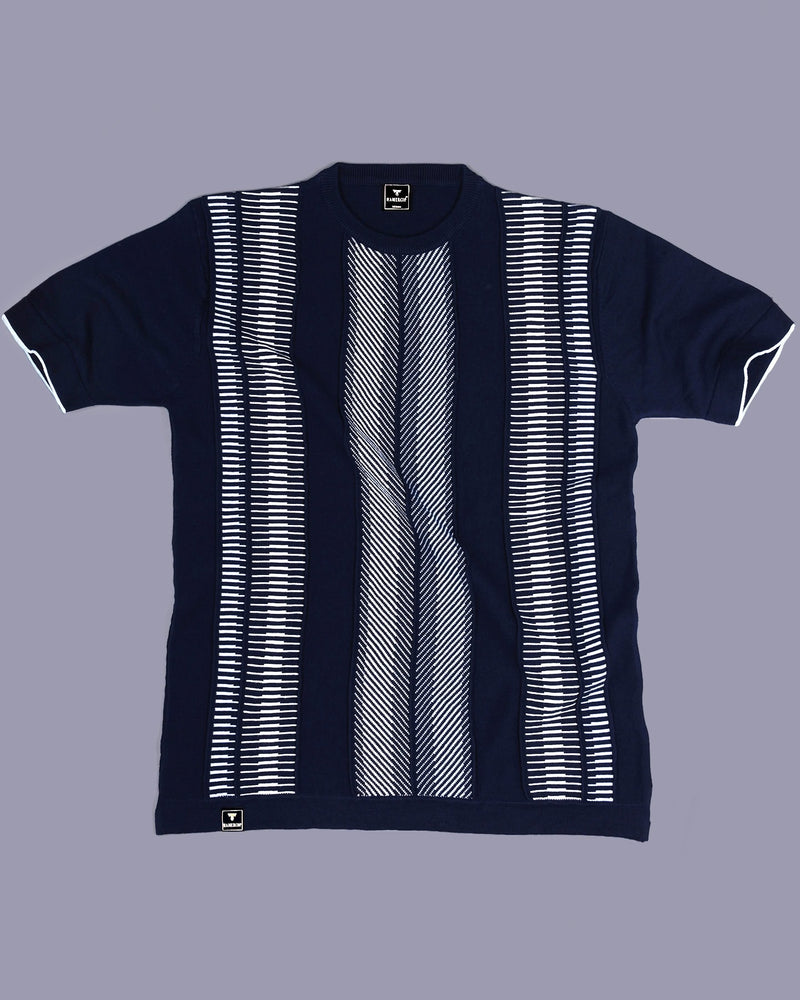 Infra NavyBlue Knitted Cotton Designer T-Shirt