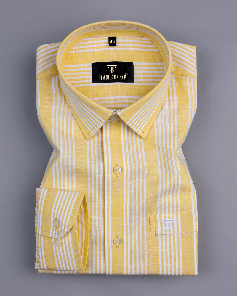 Unix Yellow With White University Stripe Linen Cotton Shirt