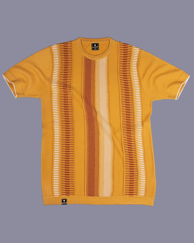 Infra Mustard Yellow Knitted Cotton Designer T-Shirt