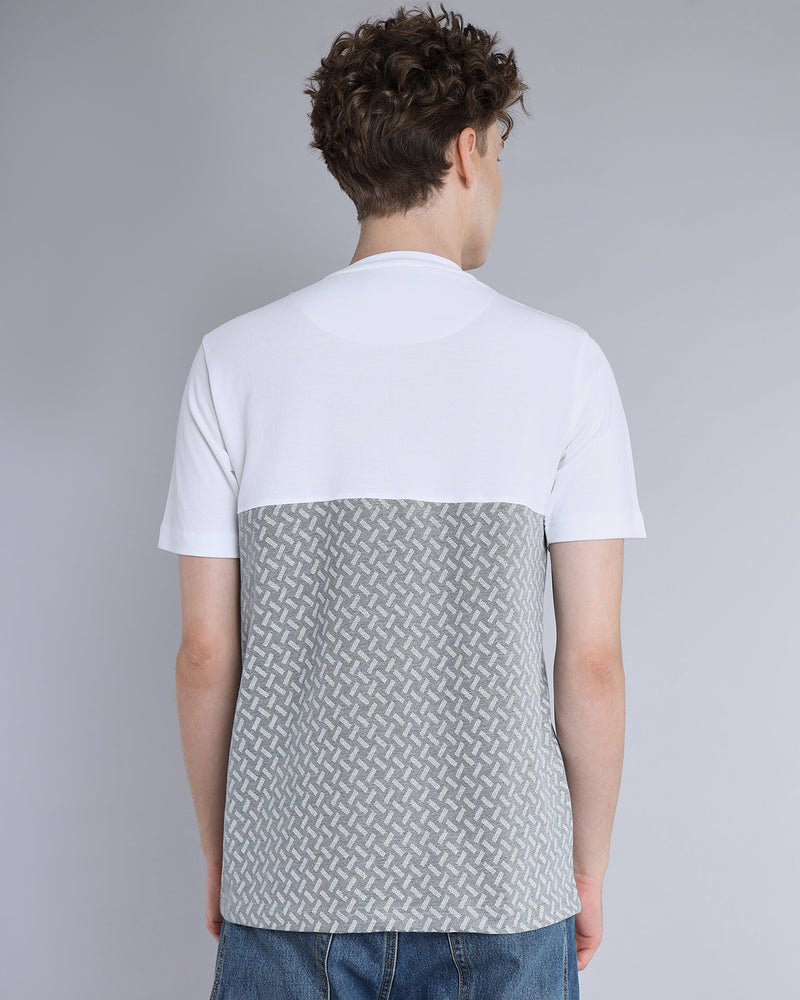 White Grey Geometric Pattern Pique Pima Designer T-Shirt – Hamercop