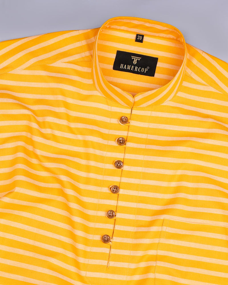 Sunflower Yellow Designer Oxford Cotton Shirt Style Kurta