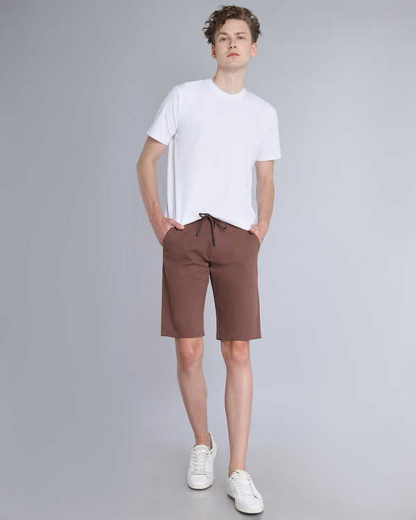 Coffee Brown Stretch Cotton Shorts