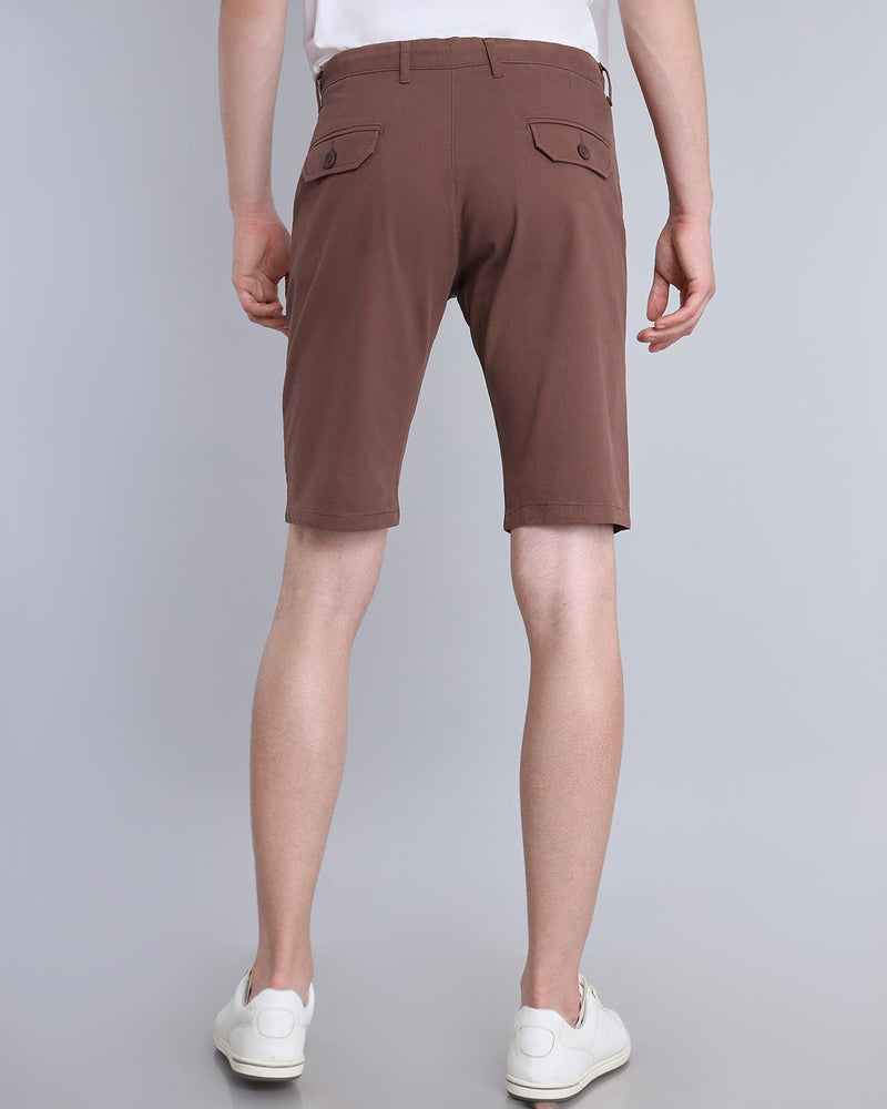Coffee Brown Stretch Cotton Shorts
