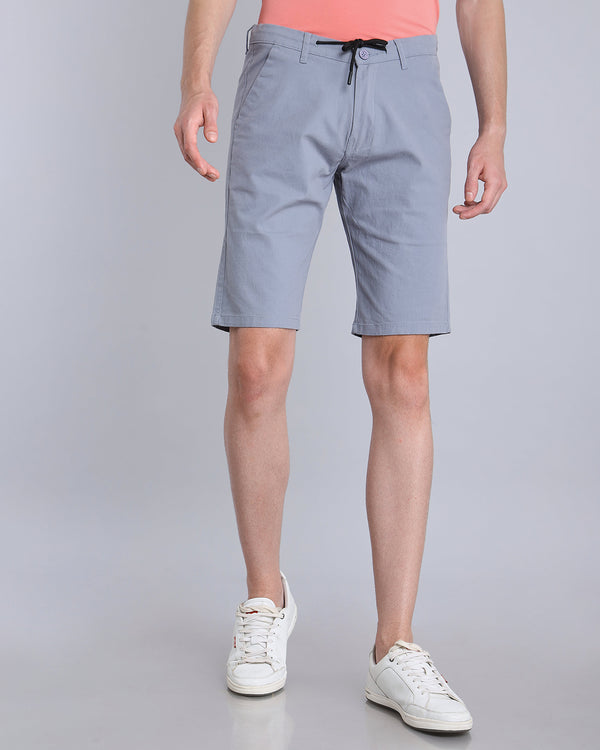 Light Steel Blue Stretch Cotton Shorts