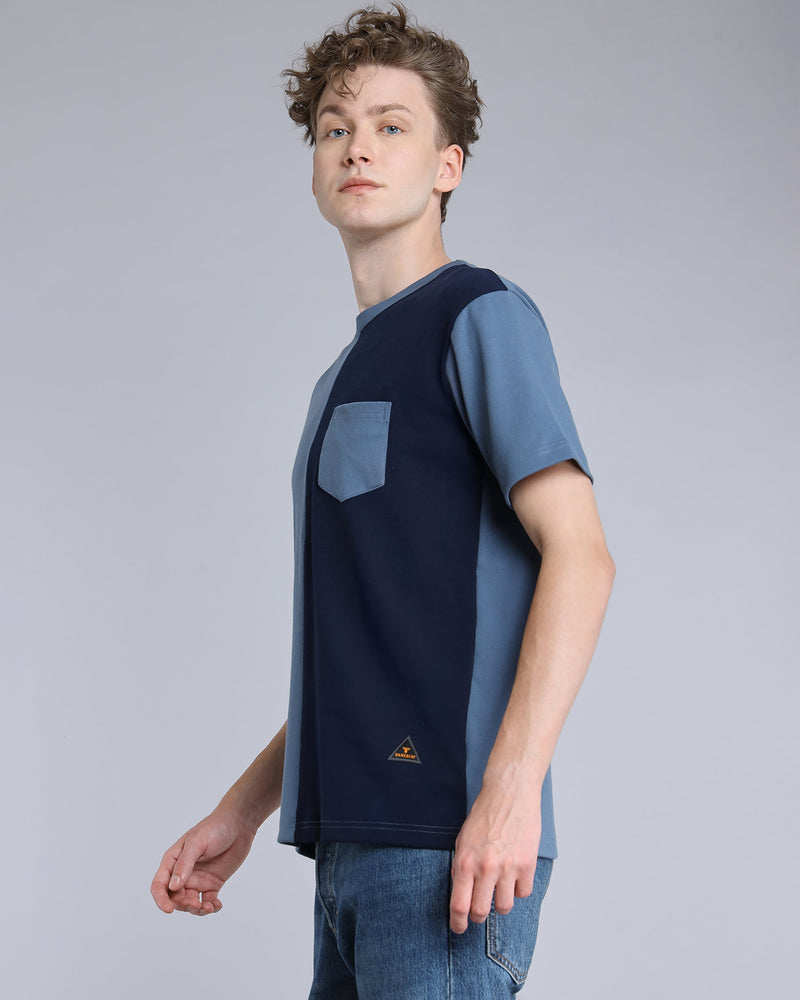 NavyBlue With Curious Blue Premium Cotton Designer T-shirt
