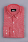 Valvety red with white mini micro check  cotton shirt