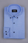 Azure blue dobby texture cotton shirt
