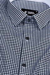 Passport blue with white mini check cotton shirt