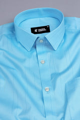 Arctic light blue self lines cotton shirt