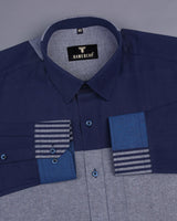Boston Blue With Gray Broad Weft Striped Designer Cotton Shirt