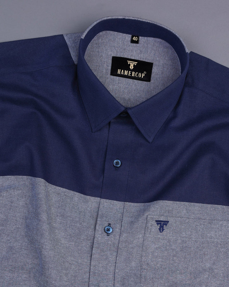 Boston Blue With Gray Broad Weft Striped Designer Cotton Shirt