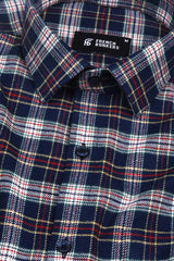 Space blue with multi coloured  tartan plaid check shirt