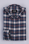 Space blue with multi coloured  tartan plaid check shirt