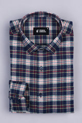 Space blue with multi coloured  tartan plaid check shirt