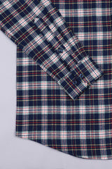 Space blue with multi coloured  tartan plaid check shirt