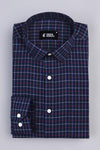 Dark blue with red and grey line tattershall check shirt