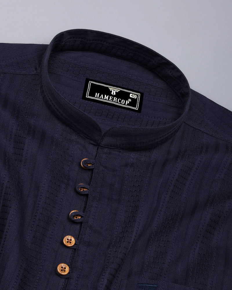 Zamora Black Self Stripe Dobby Cotton Shirt Style Kurta