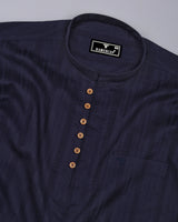 Zamora Black Self Stripe Dobby Cotton Shirt Style Kurta