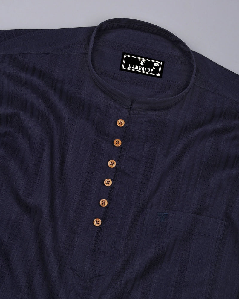 Zamora Black Self Stripe Dobby Cotton Shirt Style Kurta