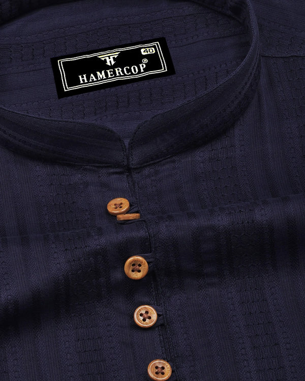 Zamora Black Self Stripe Dobby Cotton Shirt Style Kurta