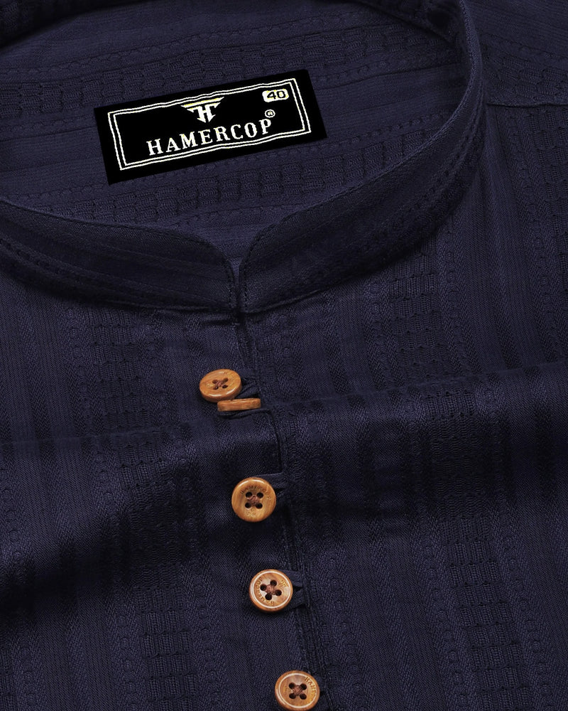 Zamora Black Self Stripe Dobby Cotton Shirt Style Kurta