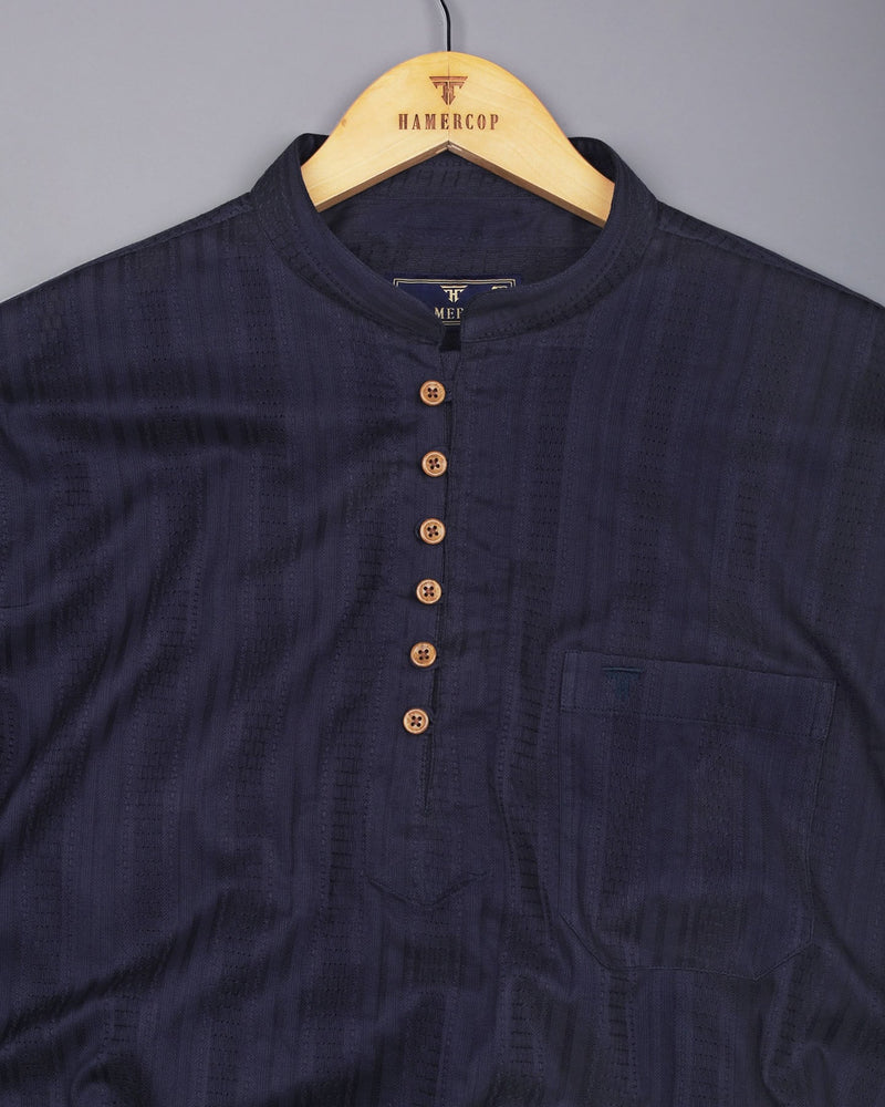 Zamora Black Self Stripe Dobby Cotton Shirt Style Kurta