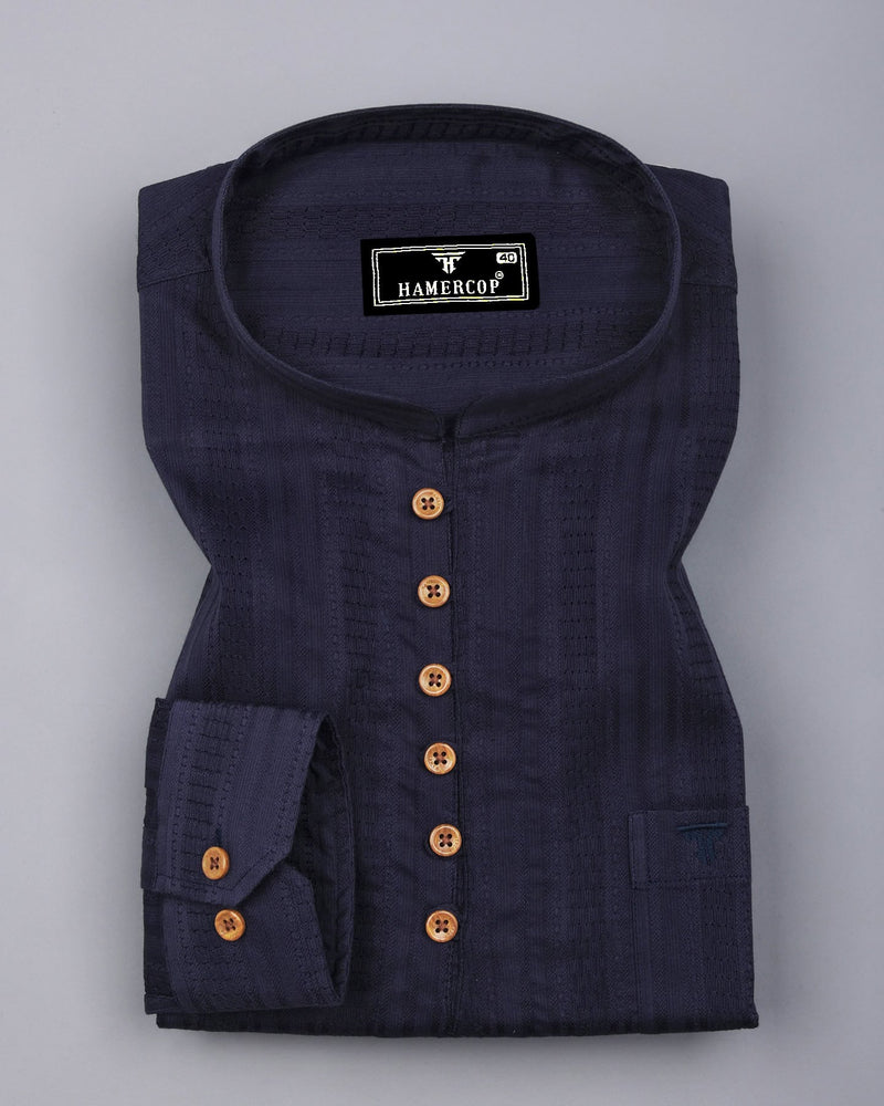 Zamora Black Self Stripe Dobby Cotton Shirt Style Kurta